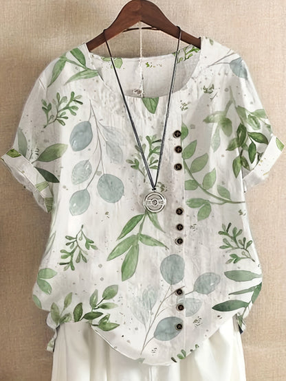 Damen Vintage Bluse mit Blumenmuster und Knopfleiste – Sommer Freizeit Oberteil