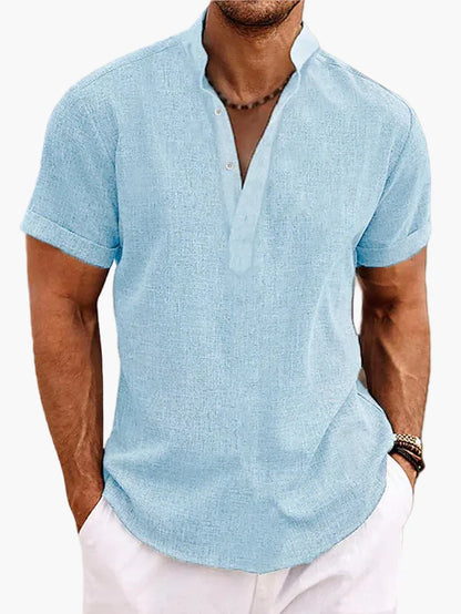Herren-Henley-Shirt mit kurzen Ärmeln aus Baumwollmischung – Lässiger Sommer- und Urlaubsstil