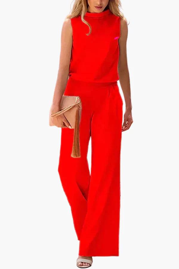 Damen Jumpsuit Elegant Ärmelos Weit Bein Business & Freizeit Outfit