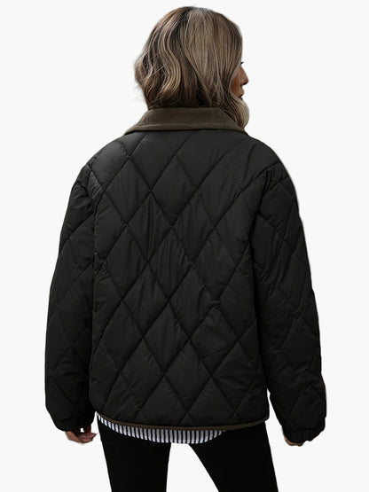 Damen Steppjacke im Vintage-Stil mit Taschen – Elegante Übergangsjacke für Alltag und Freizeit