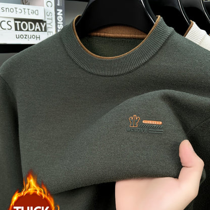 Herren Pullover Rundhals Langarm Strickpullover Warmgefüttert mit Rippbündchen