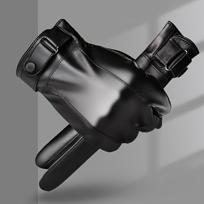 Unisex Handschuhe Schwarz mit Riemenverschluss