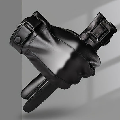 Unisex Handschuhe Schwarz mit Riemenverschluss