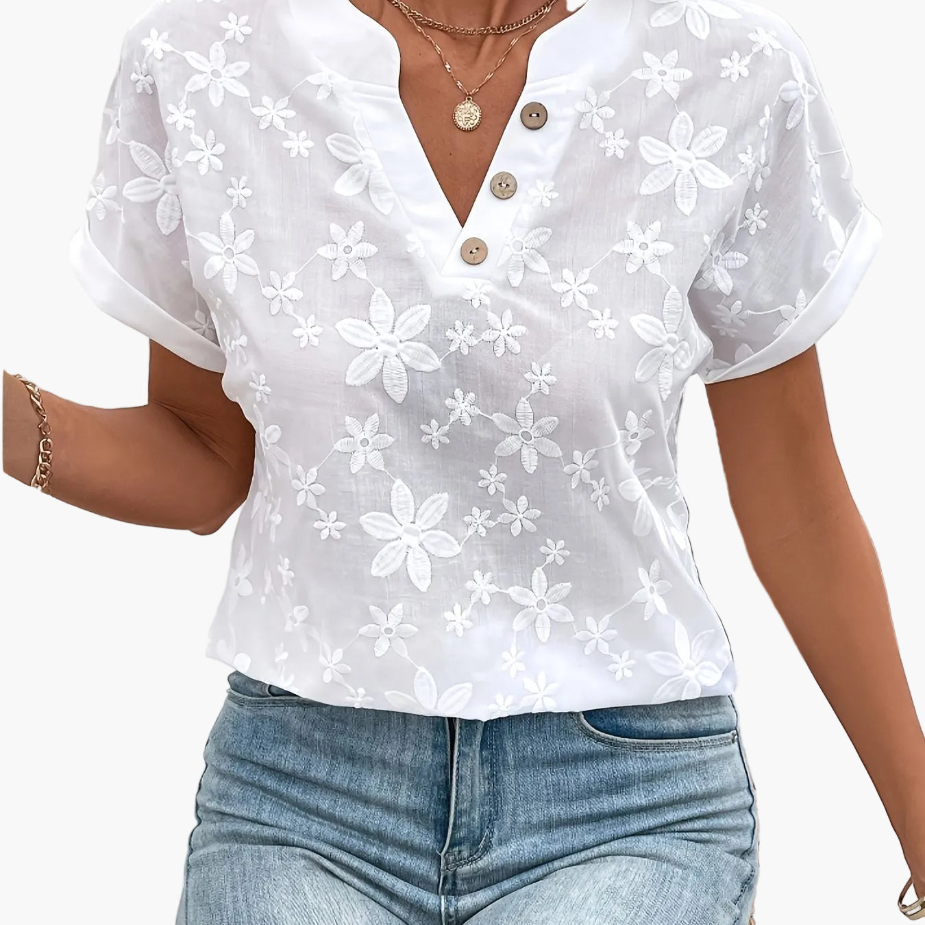Damen Bluse mit Stickerei, Halbarm, Eleganter Sommer-Look, Freizeit & Alltag