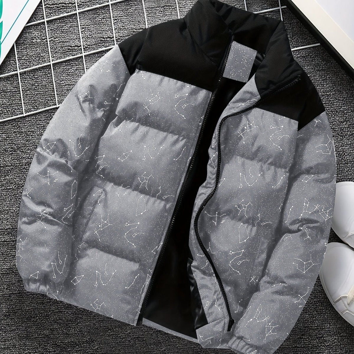 Unisex Steppjacke mit Sternenmuster, Stehkragen und Reißverschluss