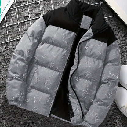 Unisex Steppjacke mit Sternenmuster, Stehkragen und Reißverschluss
