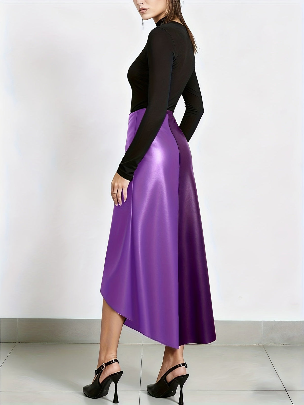 Damen Midirock in A-Linie mit Color-Blocking und asymmetrischem Saum