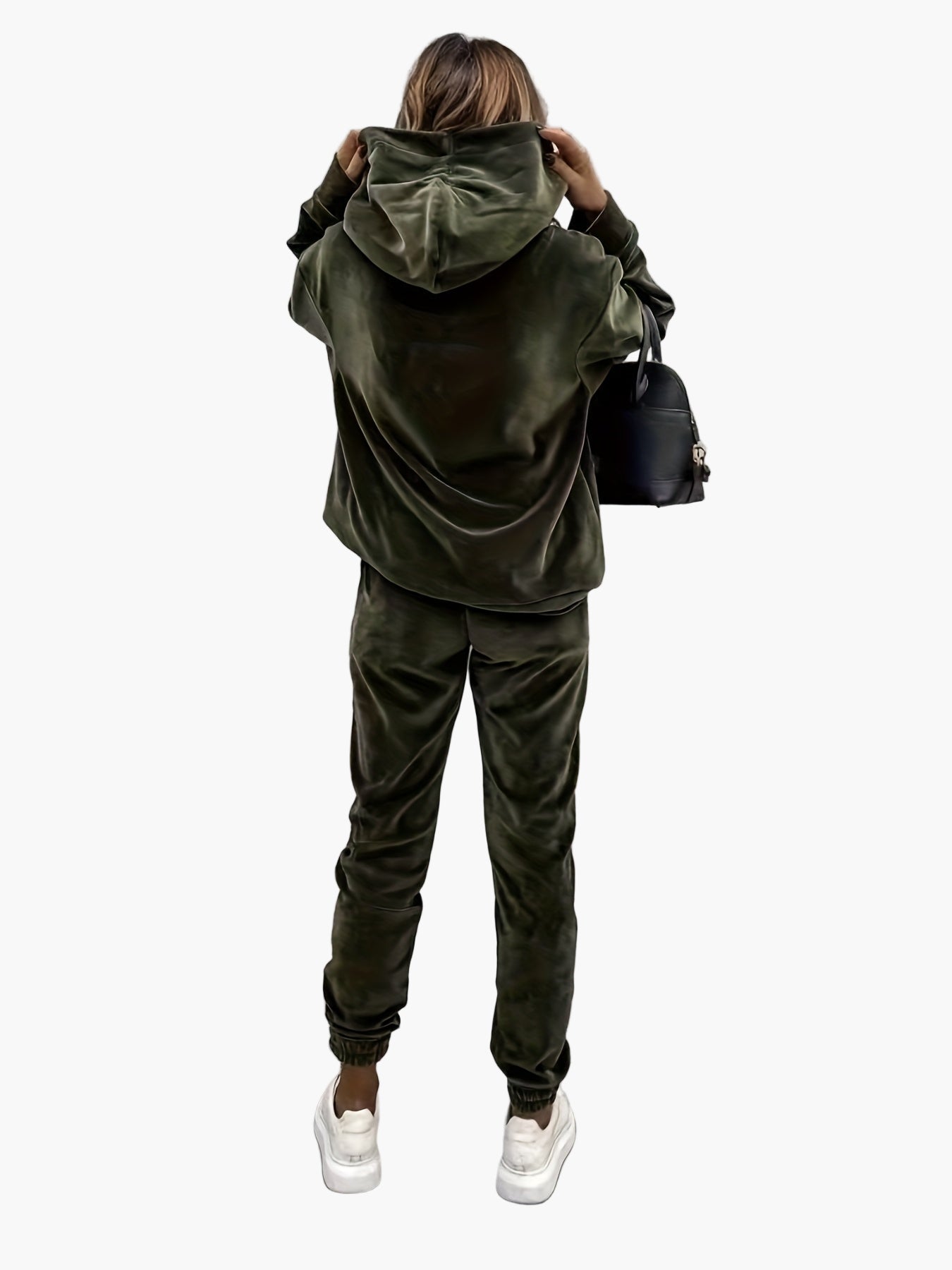 Damen Freizeit Hoodie Jogginganzug Set mit Tasche – Lässiger Streetstyle für Alltag & Reisen