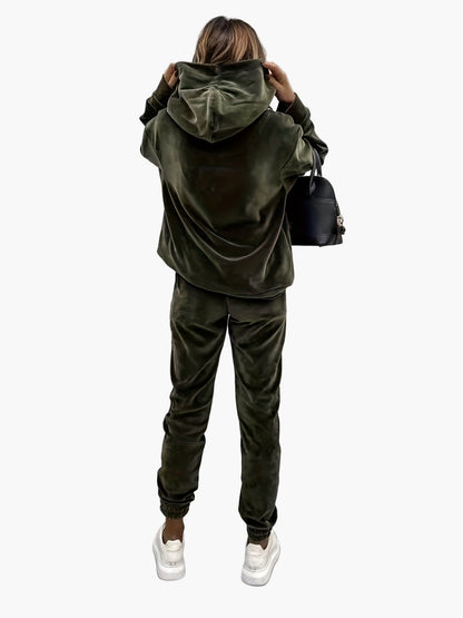 Damen Freizeit Hoodie Jogginganzug Set mit Tasche – Lässiger Streetstyle für Alltag & Reisen