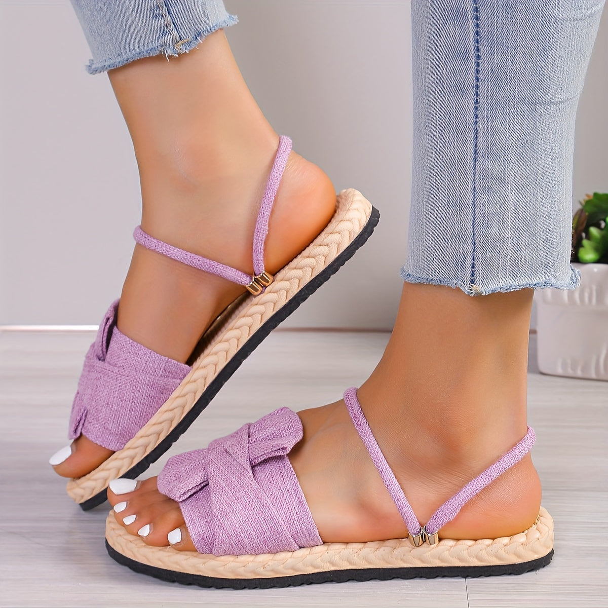 Damen Sommer Sandalen mit Schleife und Knöchelriemen – Bequeme Freizeitschuhe für Alltag und Urlaub