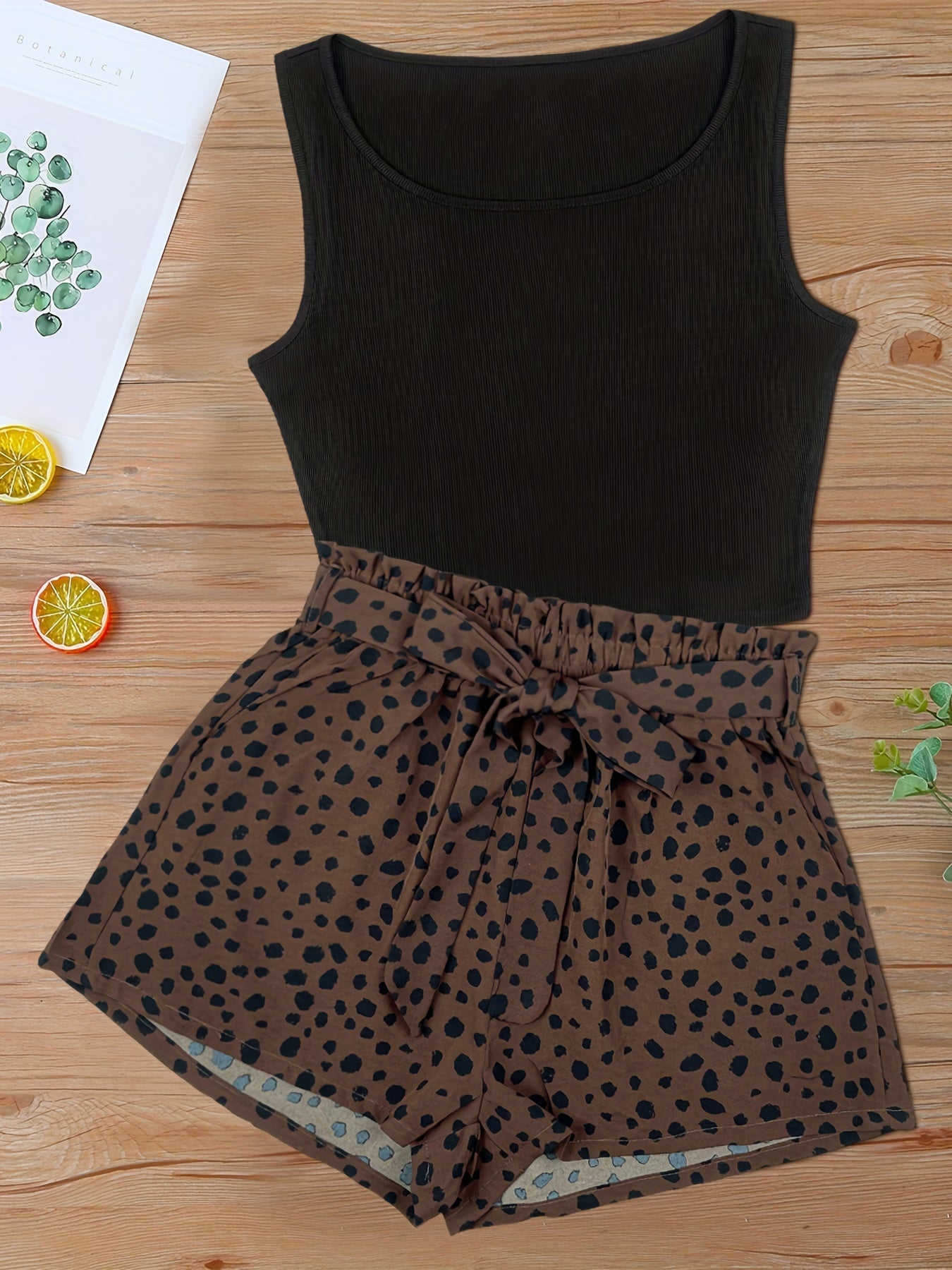 Damen Sommer-Set: Ärmelloses Top & Gepunktete Shorts – Freizeit & Urlaub, Elegant