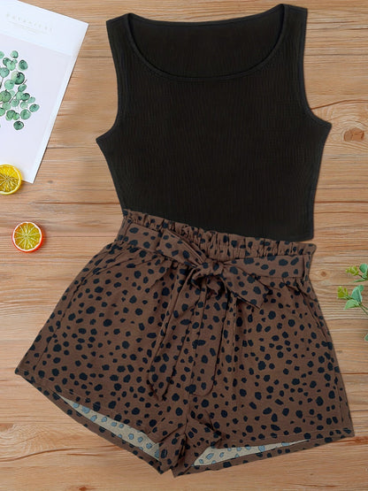 Damen Sommer-Set: Ärmelloses Top & Gepunktete Shorts – Freizeit & Urlaub, Elegant