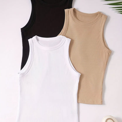 Damen Basic Tanktop 3er-Pack – Sportlich, Freizeit, Ärmellos, Bequem