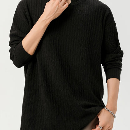Herren Langarmshirt mit V-Ausschnitt, strukturiert, in Creme-Weiß