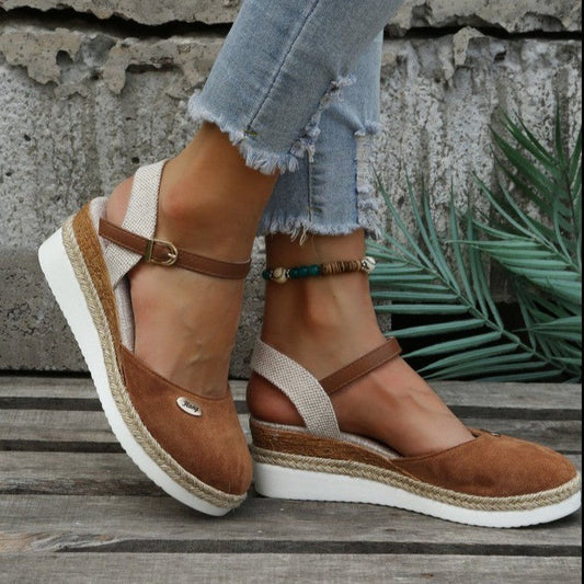 Damen Plateau-Sandalen mit Knöchelriemen – Sommerliche Freizeitschuhe im Espadrille-Stil