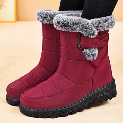 Damen Winterstiefel warm gefüttert mit Kunstfell und Klettverschluss