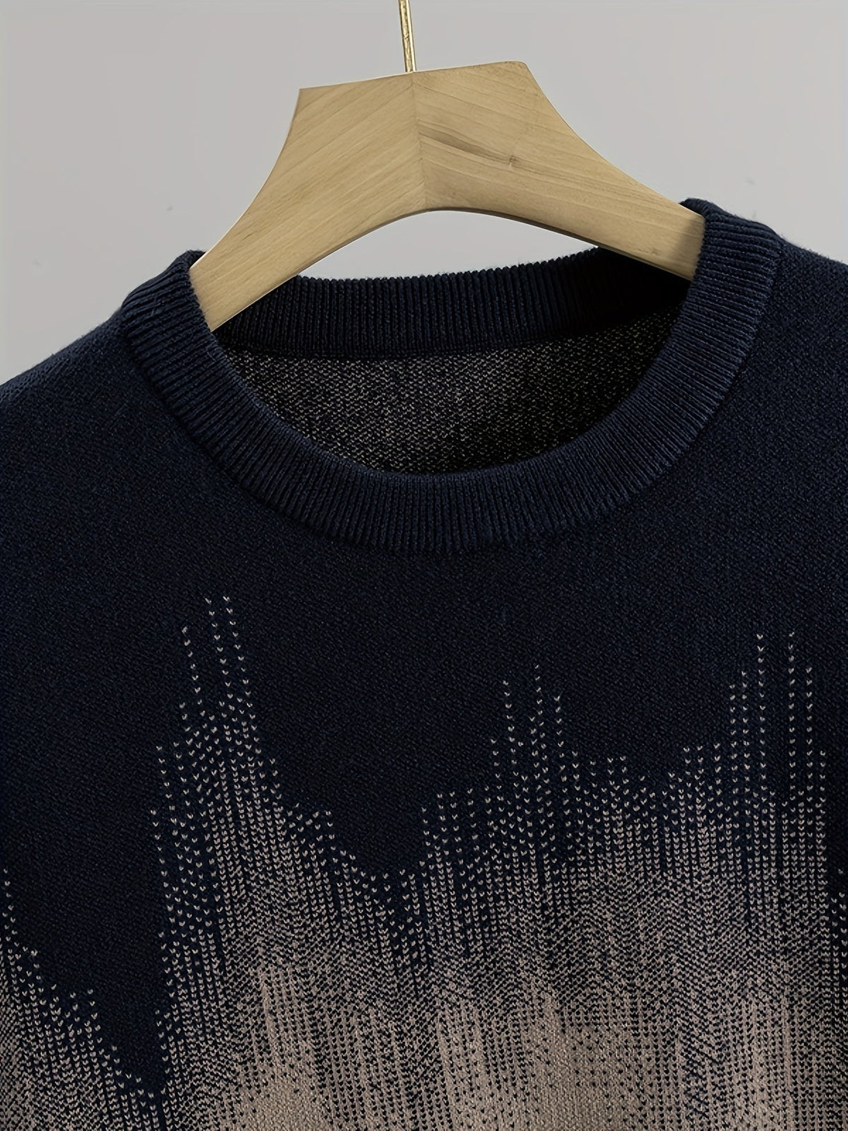 Unisex Pullover Rundhals mit Wavy Muster Dunkelblau Schwarz