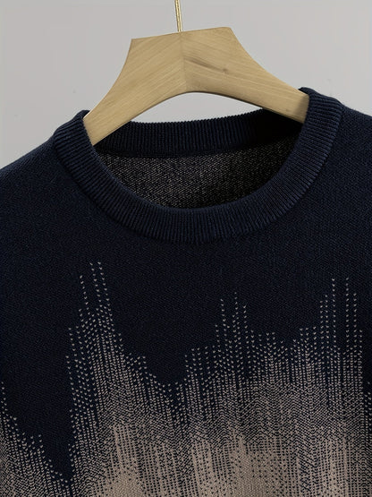 Unisex Pullover Rundhals mit Wavy Muster Dunkelblau Schwarz
