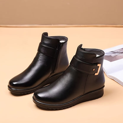 Damen Winter Stiefeletten Schwarz Warm Gefüttert Reißverschluss Schnalle