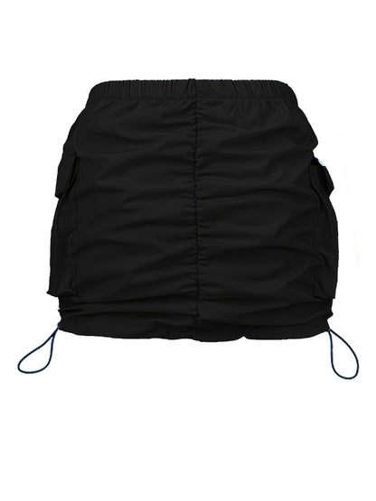 Damen Utility Minirock mit Raffung und Kordelzug – Streetstyle Cargo Skirt