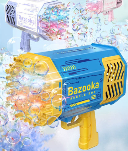 Kinder Bazooka Bubble Gun – Elektrische Seifenblasenpistole mit 69 Düsen und Lichteffekten – Geschenk für Indoor und Outdoor Spaß