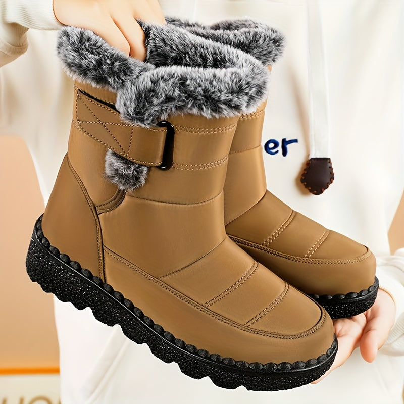 Damen Winterstiefel warm gefüttert mit Kunstfell und Klettverschluss