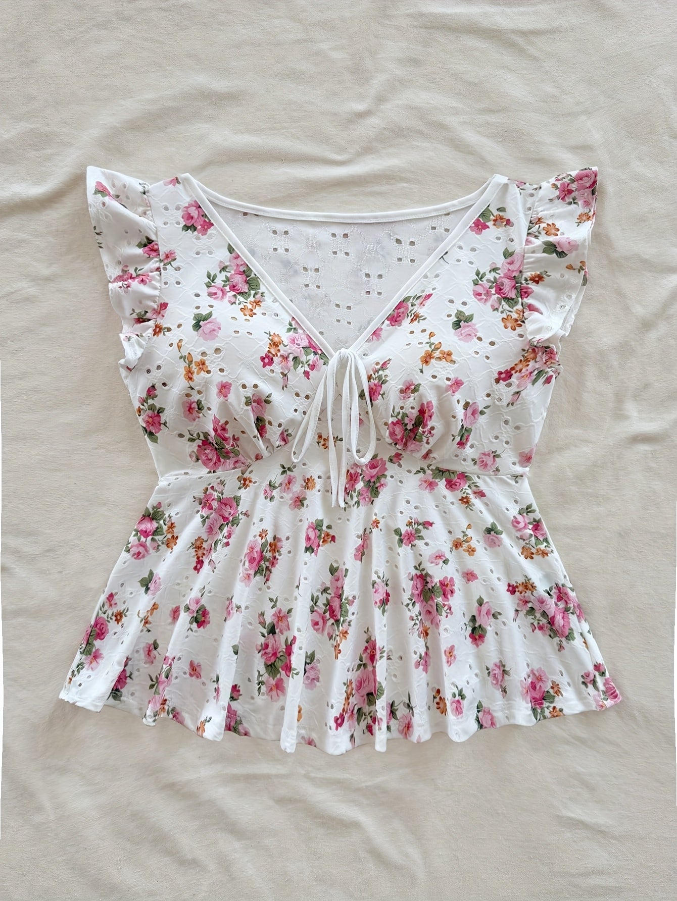Damen Peplum-Bluse mit Blumenmuster und verspieltem Bindeband – Romantischer Vintage-Stil für Freizeit und Ausflüge