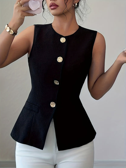 Damen Elegante Ärmellose Weste mit Knopfleiste – Perfekt für Büro und Freizeit