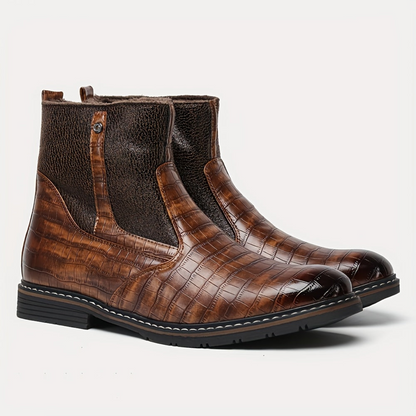 Herren Stiefeletten Braun Kroko-Optik Warm Gefüttert