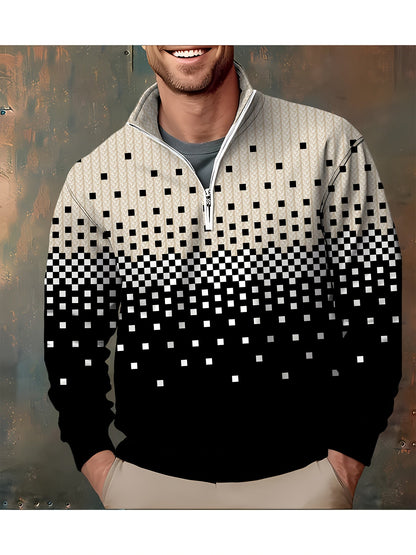 Herren Halb-Reißverschluss Pullover mit Farbverlauf und Muster, Langarm