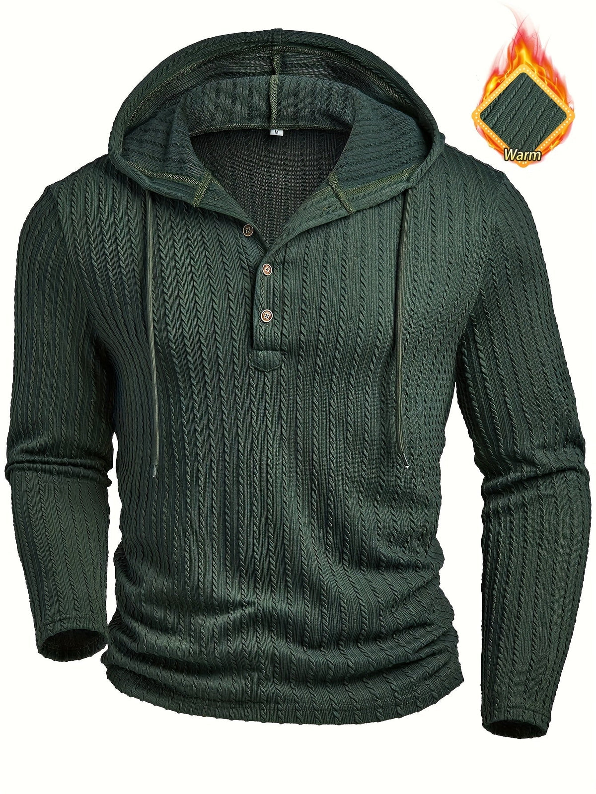 Herren Hoodie Langarmshirt gerippt mit Knopfleiste & Kapuze