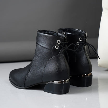 Damen Stiefelette Schwarz mit Reißverschluss & Metallic-Detail