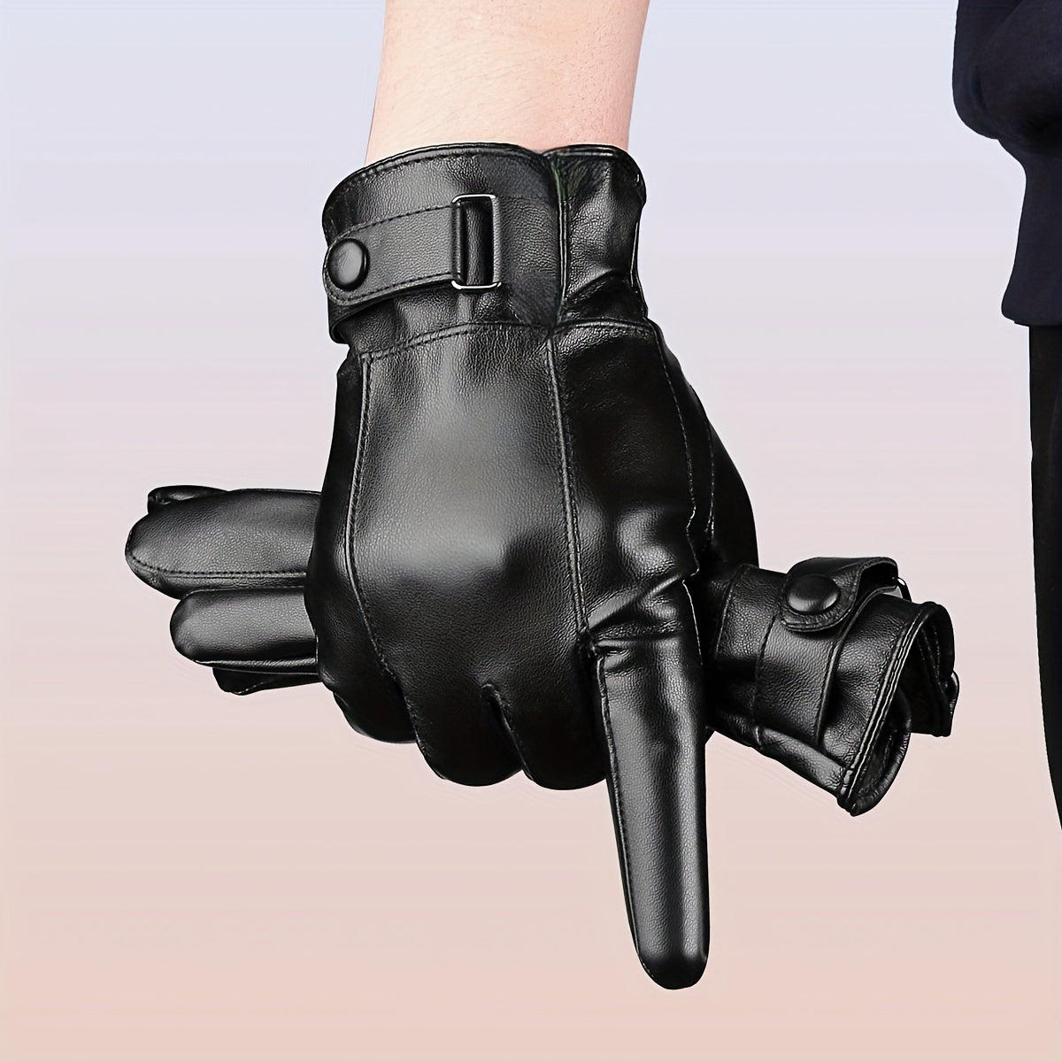 Unisex Handschuhe Schwarz mit Riemenverschluss