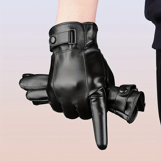 Unisex Handschuhe Schwarz mit Riemenverschluss