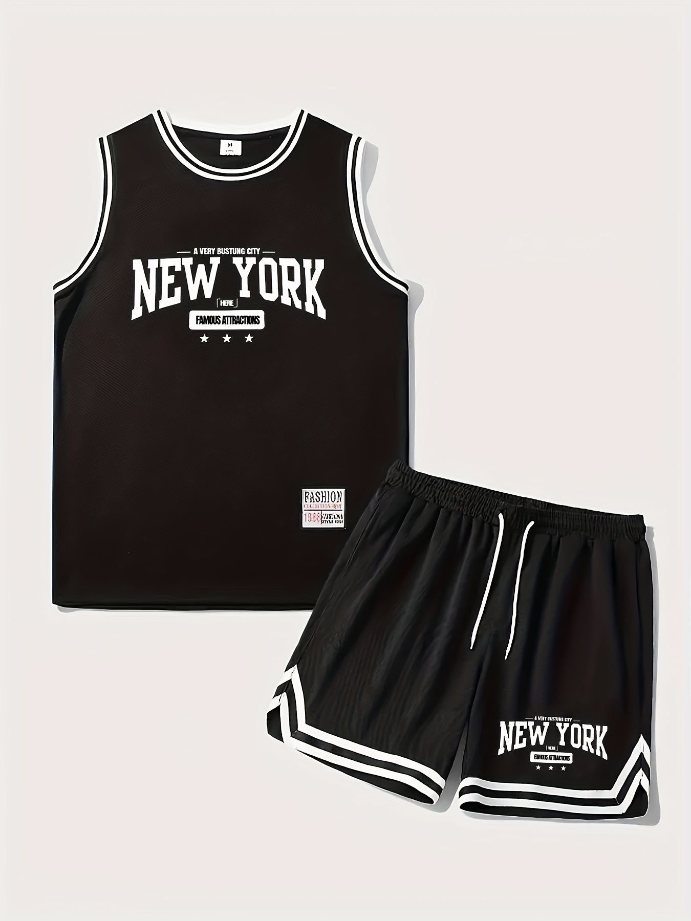 Herren Basketball Set Sport Outfit New York Print – Ärmelloses Trikot & Shorts, Freizeit & Training