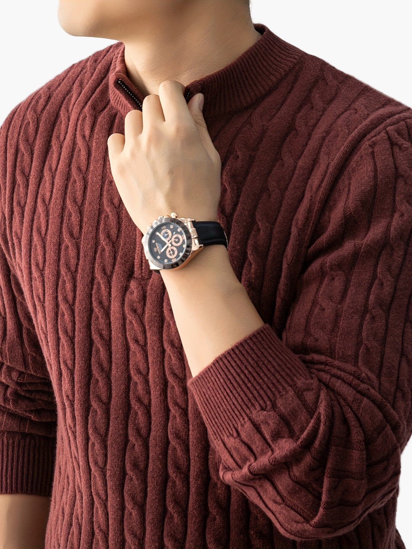 Herren Strickpullover mit Zopfmuster und Stehkragen – Eleganter Casual Look für Herbst und Winter
