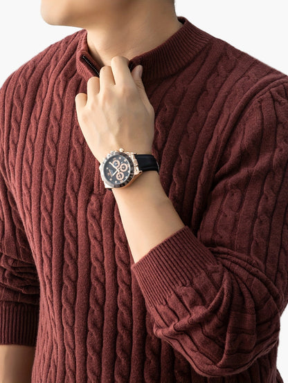 Herren Strickpullover mit Zopfmuster und Stehkragen – Eleganter Casual Look für Herbst und Winter