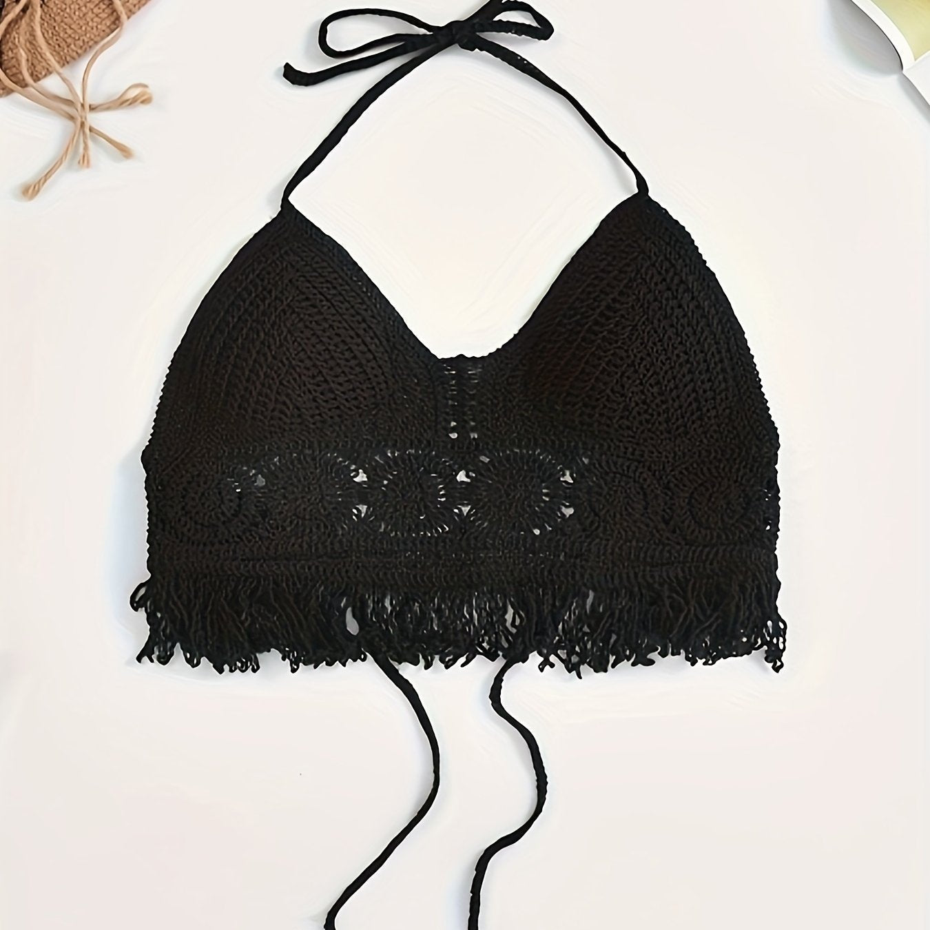 Damen Boho Häkel-Bralette Haltertop für Festivals und Strand