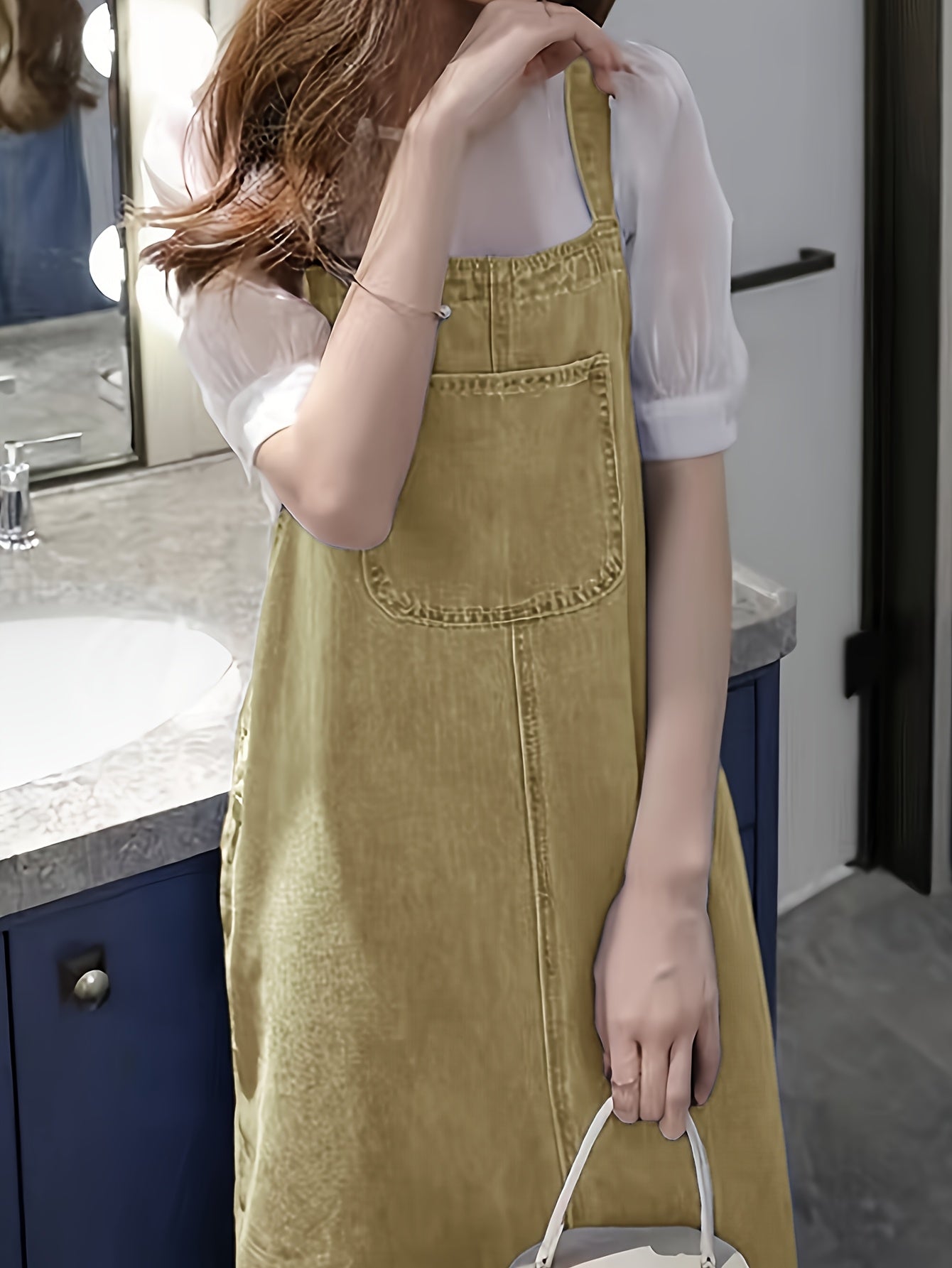 Damen Lässiges Jeans-Latzkleid Midi – Bequemer Freizeit-Overall für Alltag und Büro