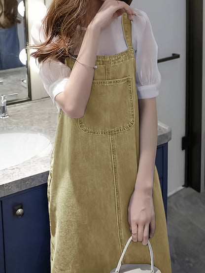 Damen Lässiges Jeans-Latzkleid Midi – Bequemer Freizeit-Overall für Alltag und Büro