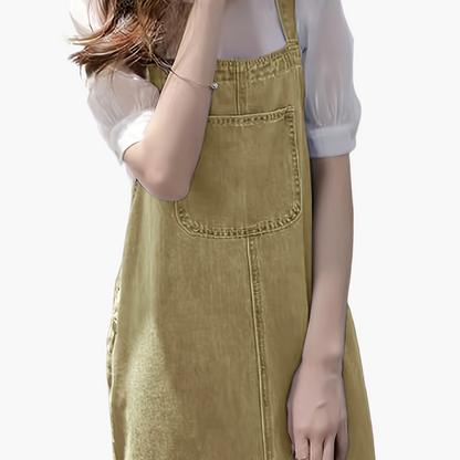 Damen Lässiges Jeans-Latzkleid Midi – Bequemer Freizeit-Overall für Alltag und Büro