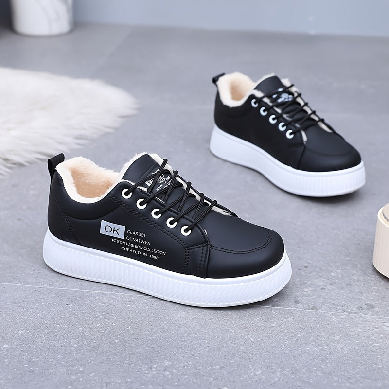 Damen Sneaker mit warmem Futter, Plateau und Schnürung, Braun