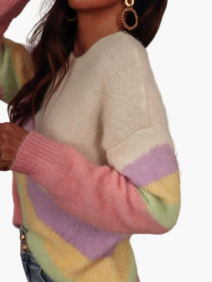 Damen Strickpullover im Y2K-Stil mit Regenbogenstreifen – Modischer Freizeitpullover für jeden Tag