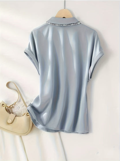 Damen Bluse mit Kurzarm und dekorativem Halstuch – Eleganter Business- und Freizeitstil