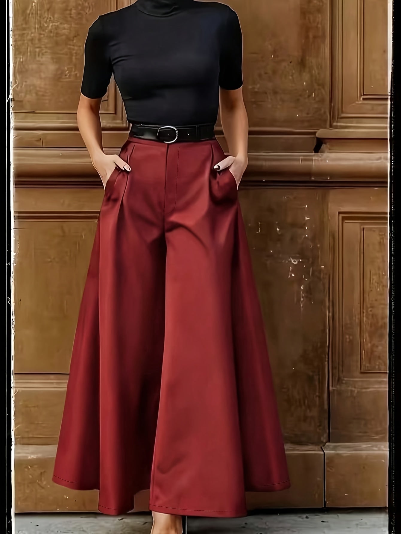 Damen Elegante Weite High Waist Palazzo Hose – Stilvolle Business & Freizeit Culotte mit Gürtel