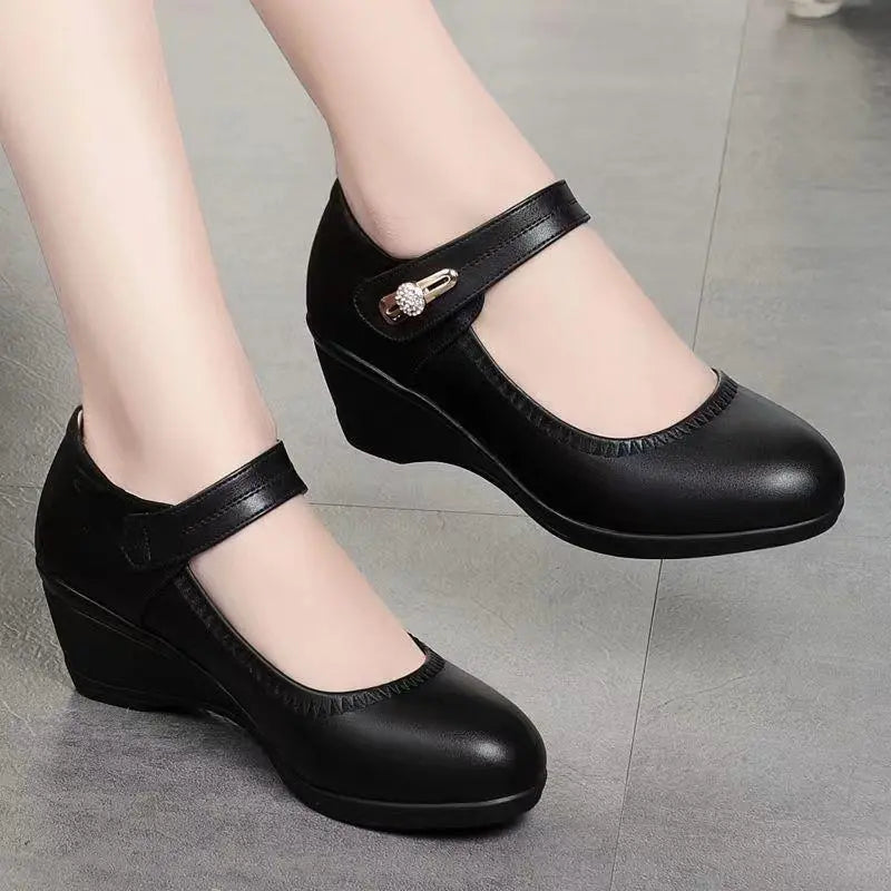 Damen Mary Jane Keilabsatz Schuhe mit Riemen