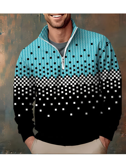 Herren Halb-Reißverschluss Pullover mit Farbverlauf und Muster, Langarm