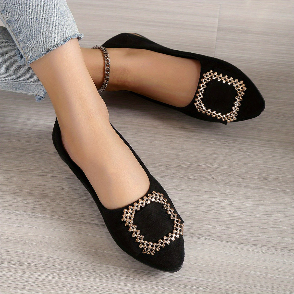 Damen Ballerinas mit funkelnder Schnalle – Elegante Slip-Ons für Alltag & besondere Anlässe