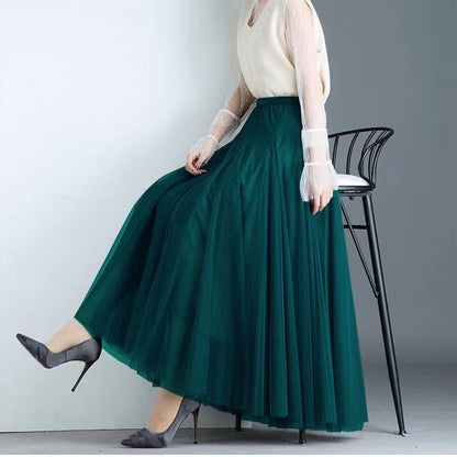 Eleganter Damen Tüllrock – langer A-Linien Maxirock mit elastischem Bund – stilvoller Tutu Mesh Skirt für Frühling und Sommer