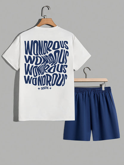 Herren Streetwear Set mit Grafik-T-Shirt und Shorts – Moderner Look, Energetische Typografie, Perfekt für Alltag & Freizeit